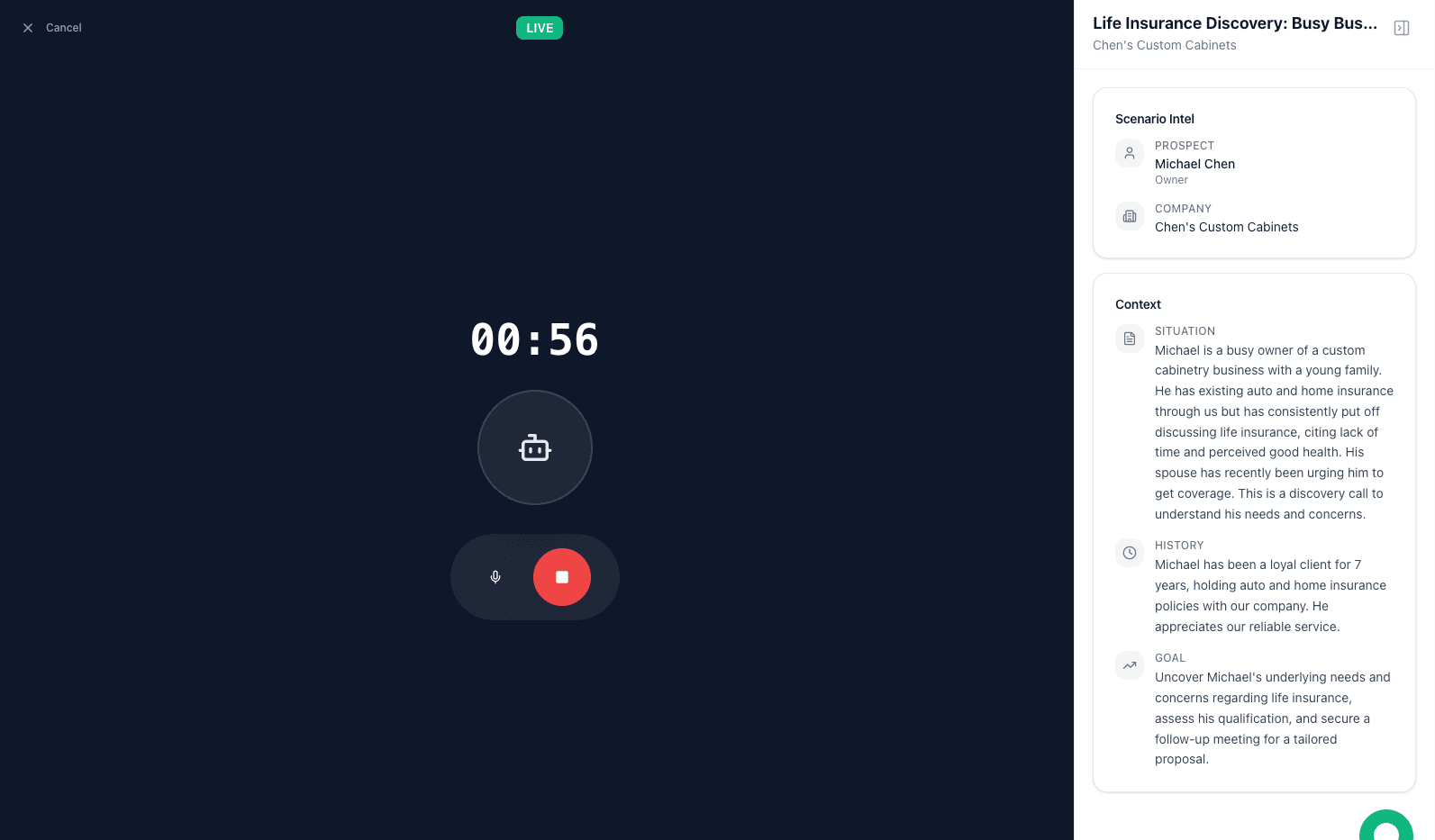 Practice session interface